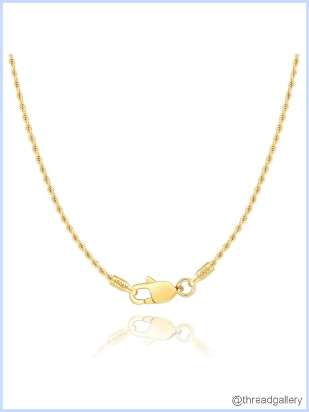 18K Gold Plated 925 Sterling Silver Rope Chain Necklace Women 18"